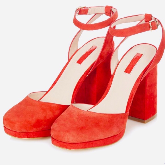 Topshop Shoes - TopShop Suede Red Scarlet Chunky Platform Heels